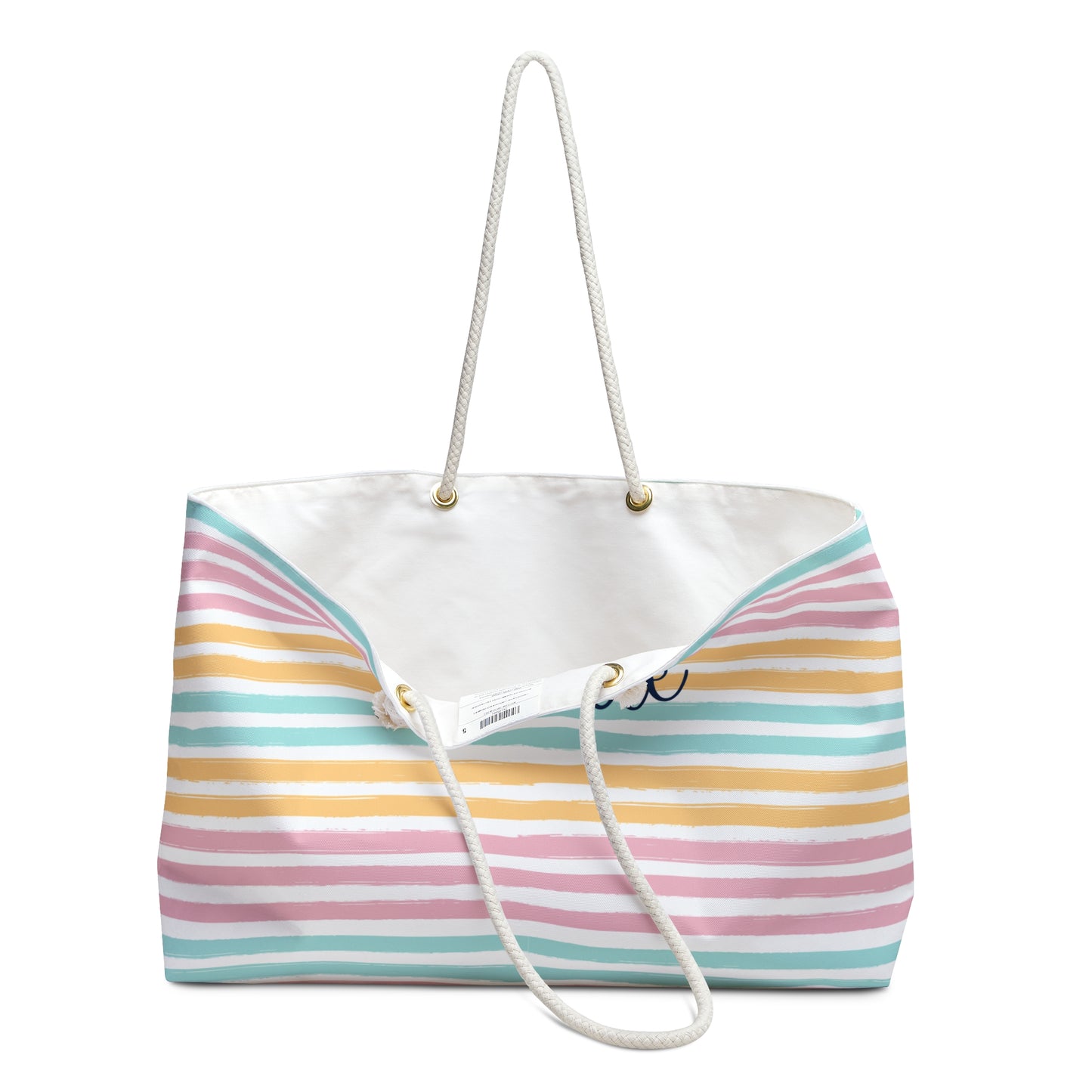 Personalized Pastel Stripe Rope Handle Tote Bag