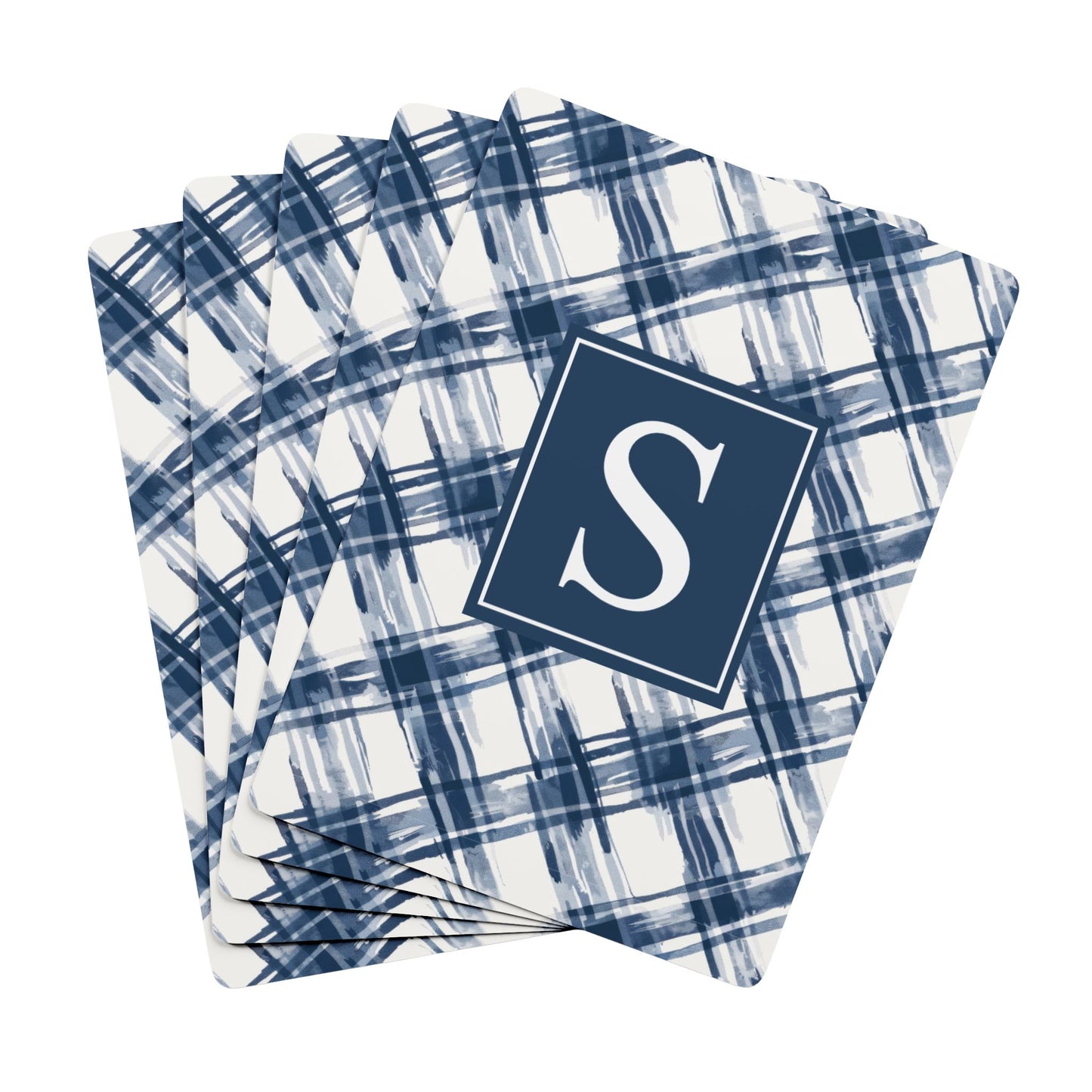 Personalized Blue Plaid Monogram Playing Cards