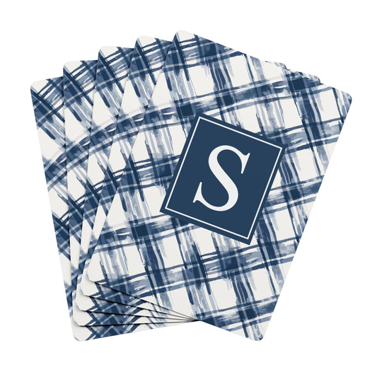 Personalized Blue Plaid Monogram Playing Cards