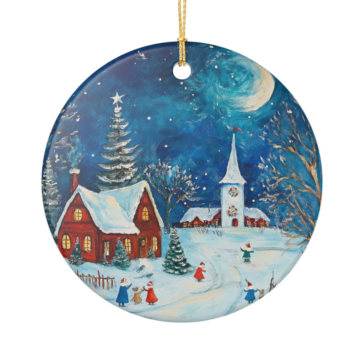 Folk Art Christmas Village Ornament | Cozy Winter Scene Ceramic Keepsake | The Anchored Bloom Holiday Collection