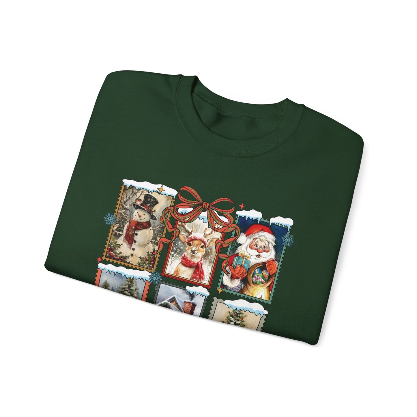 Cozy Christmas Postcard Sweatshirt | Vintage Holiday Graphic Crewneck Sweatshirt for Women