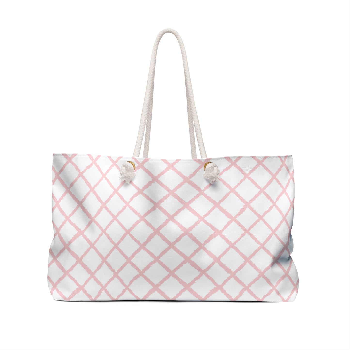 Personalized Pink Lattice Rope Handle Weekender Tote Bag