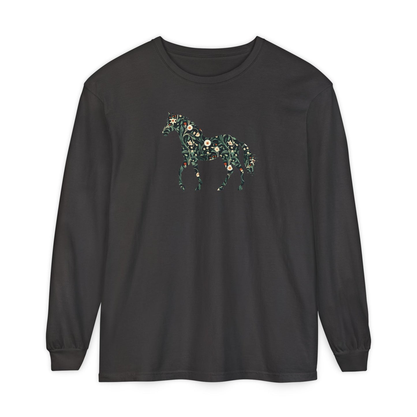 Floral Horse Long Sleeve T-Shirt - Green Vines
