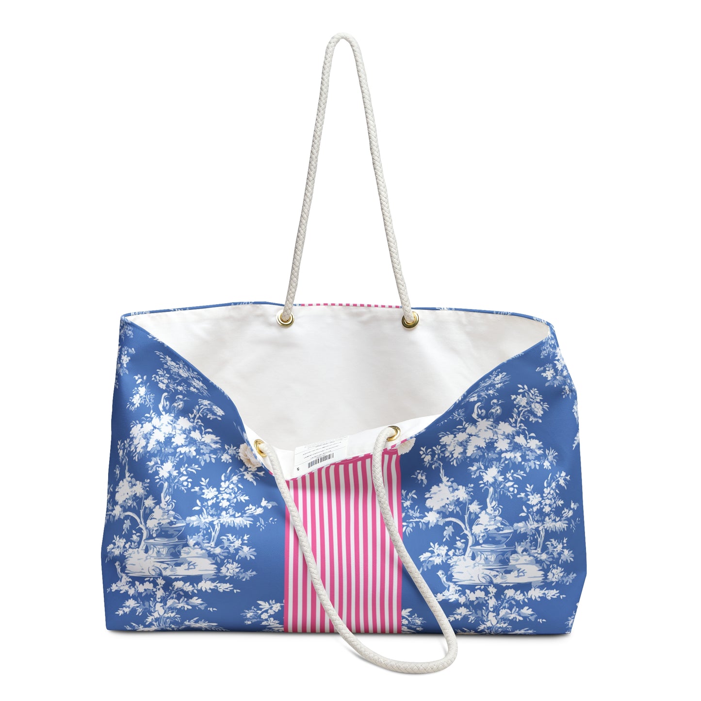 Personalized Blue Floral Rope Handle Tote Bag