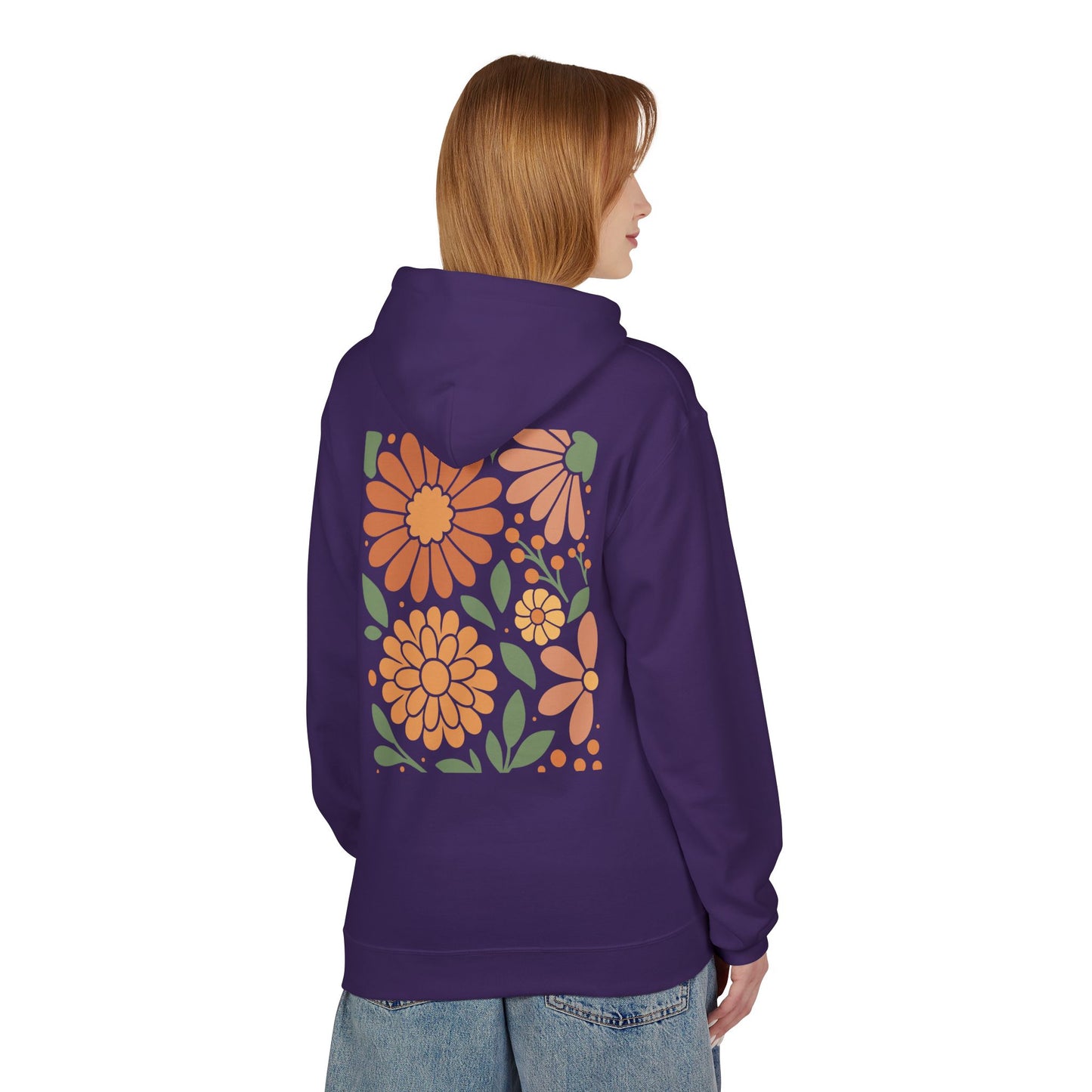 Every Mind Shines Sunflower Hoodie | Midweight Fleece with Fall Boho Floral Back