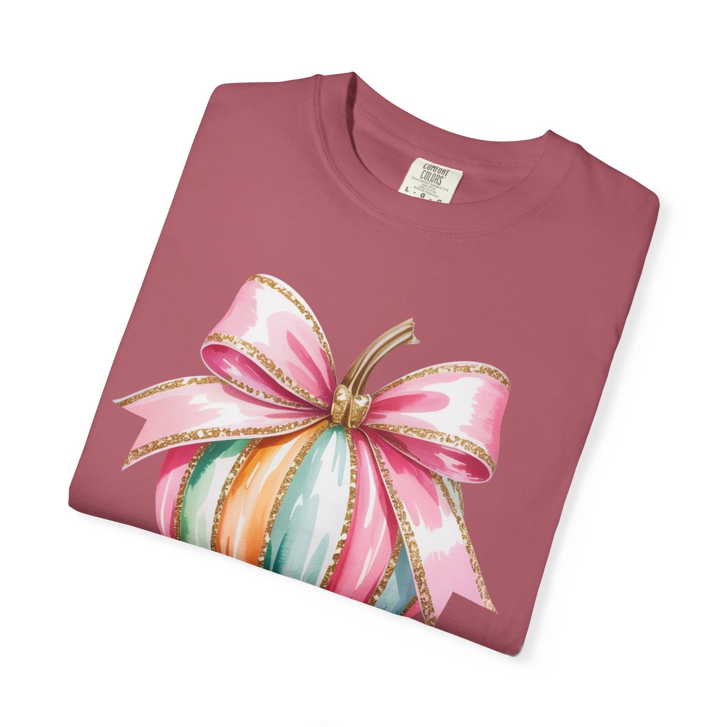 Pastel Pumpkin Bow T-Shirt – Cute Fall Graphic Tee, Teacher Gift, Fall Outfit, Festive Halloween Top