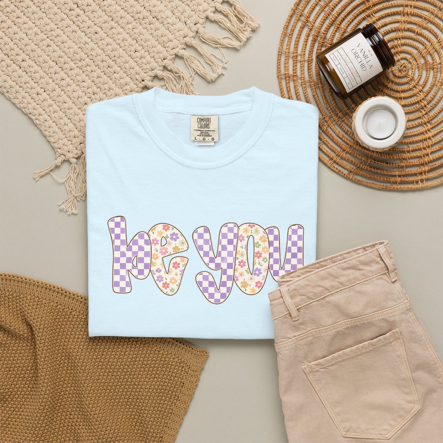 Be You Comfort Colors® T-Shirt | Retro Floral Checkered Inspirational Shirt