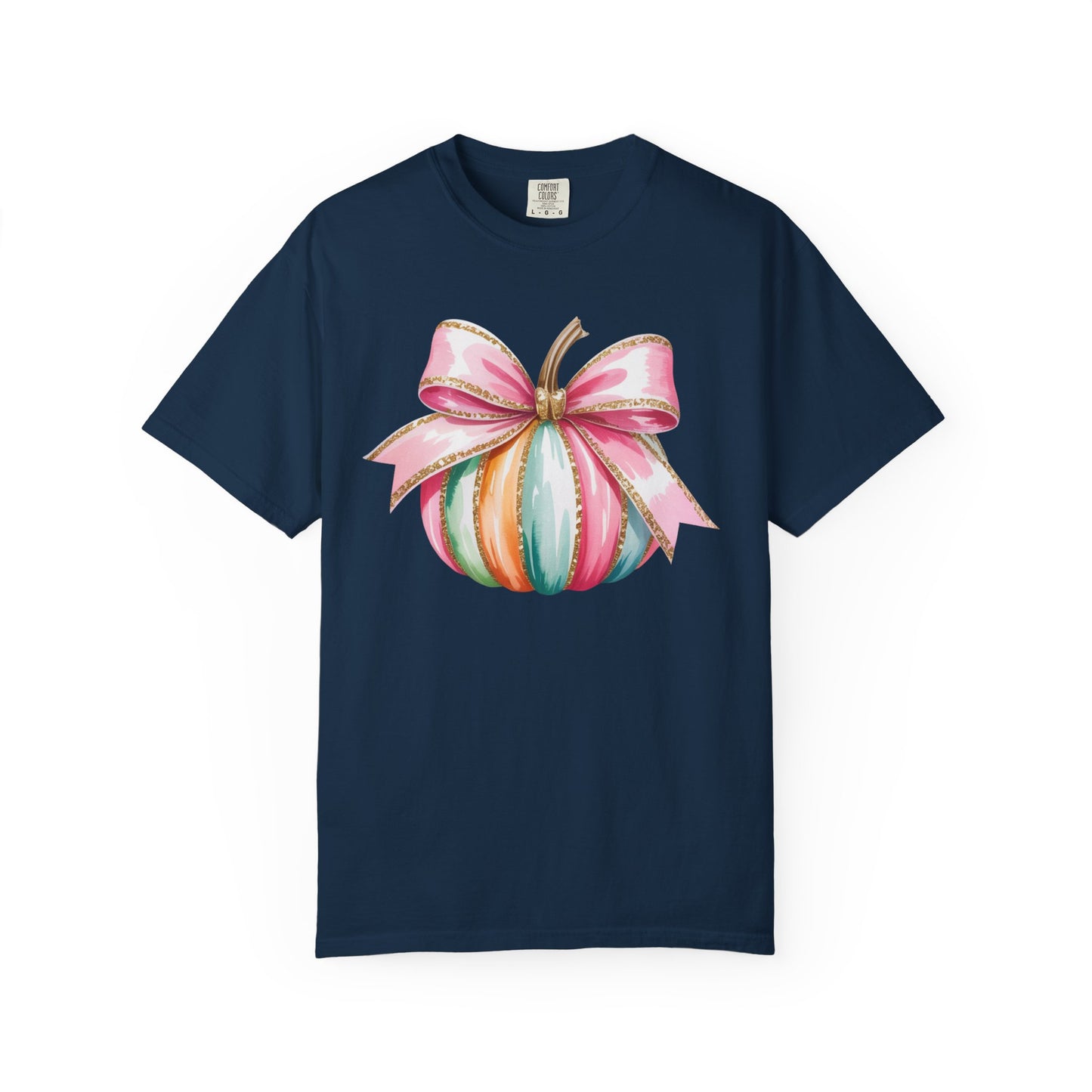 Pastel Pumpkin Bow T-Shirt – Cute Fall Graphic Tee, Teacher Gift, Fall Outfit, Festive Halloween Top