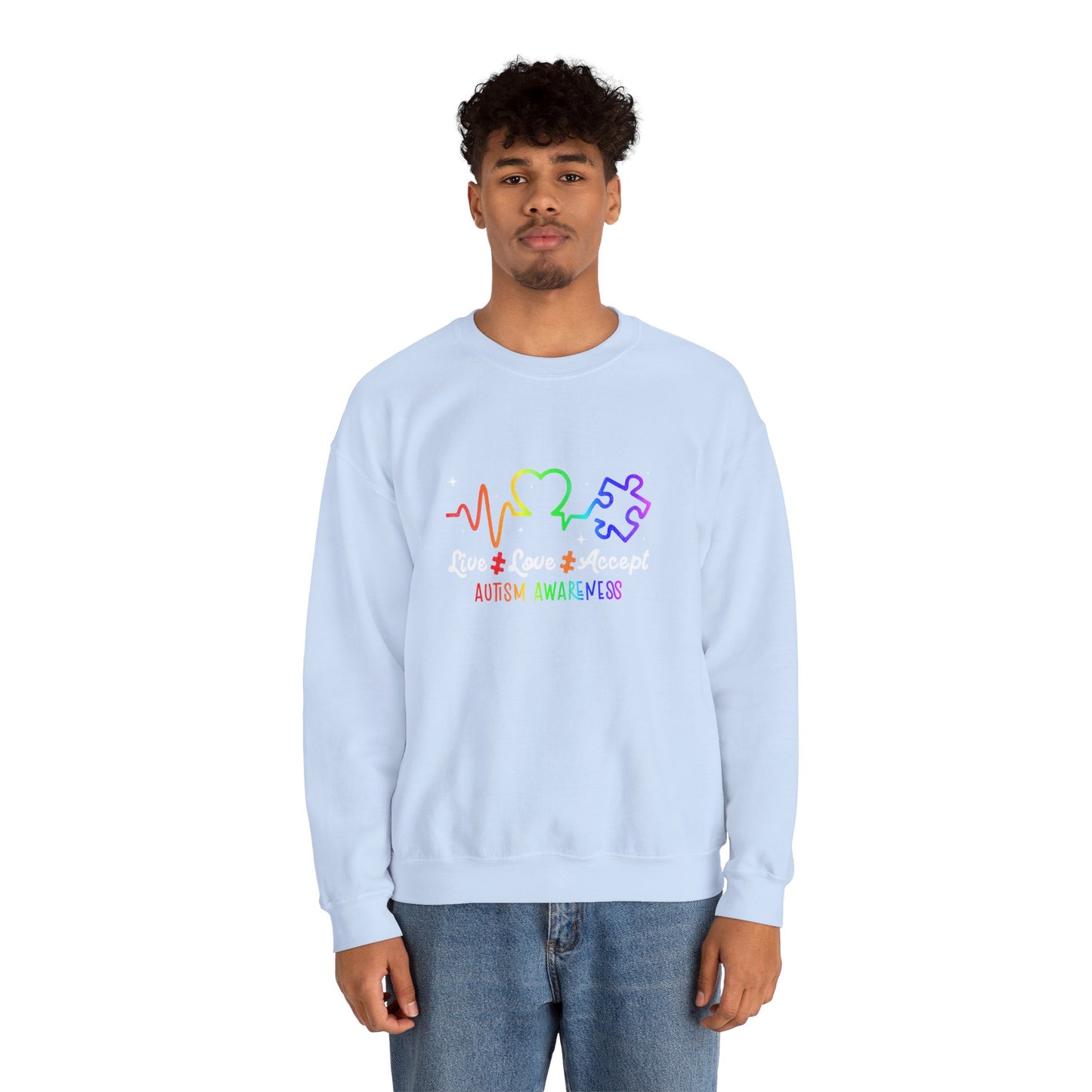Live Love Accept Autism Awareness Sweatshirt | Neurodiversity Support Crewneck