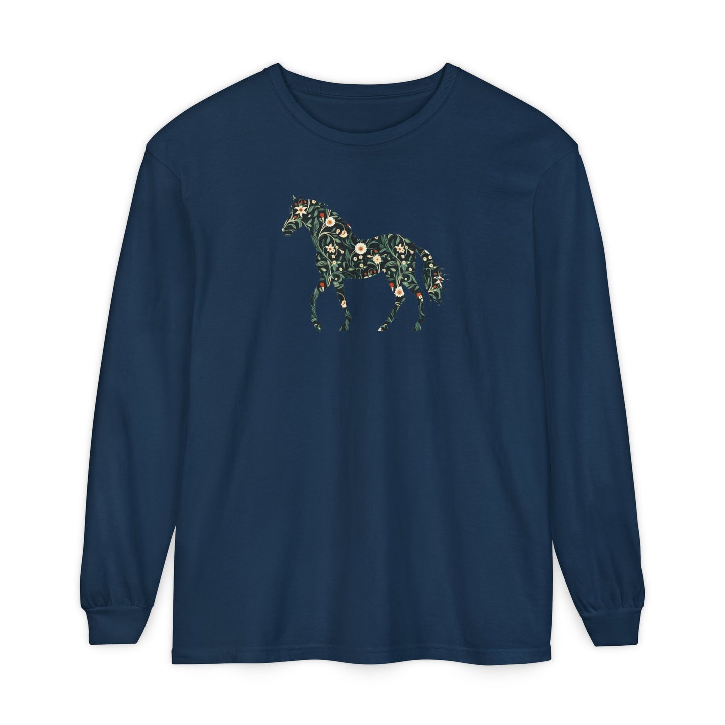 Floral Horse Long Sleeve T-Shirt - Green Vines