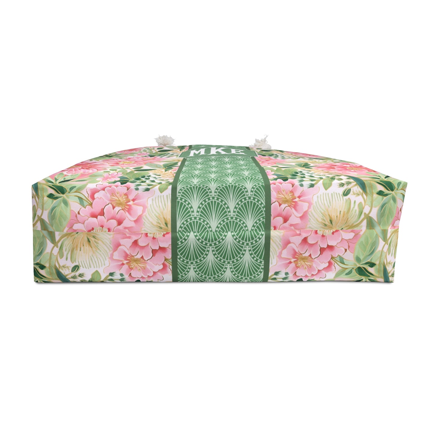 Personalized Pink Floral Rope Handle Tote Bag