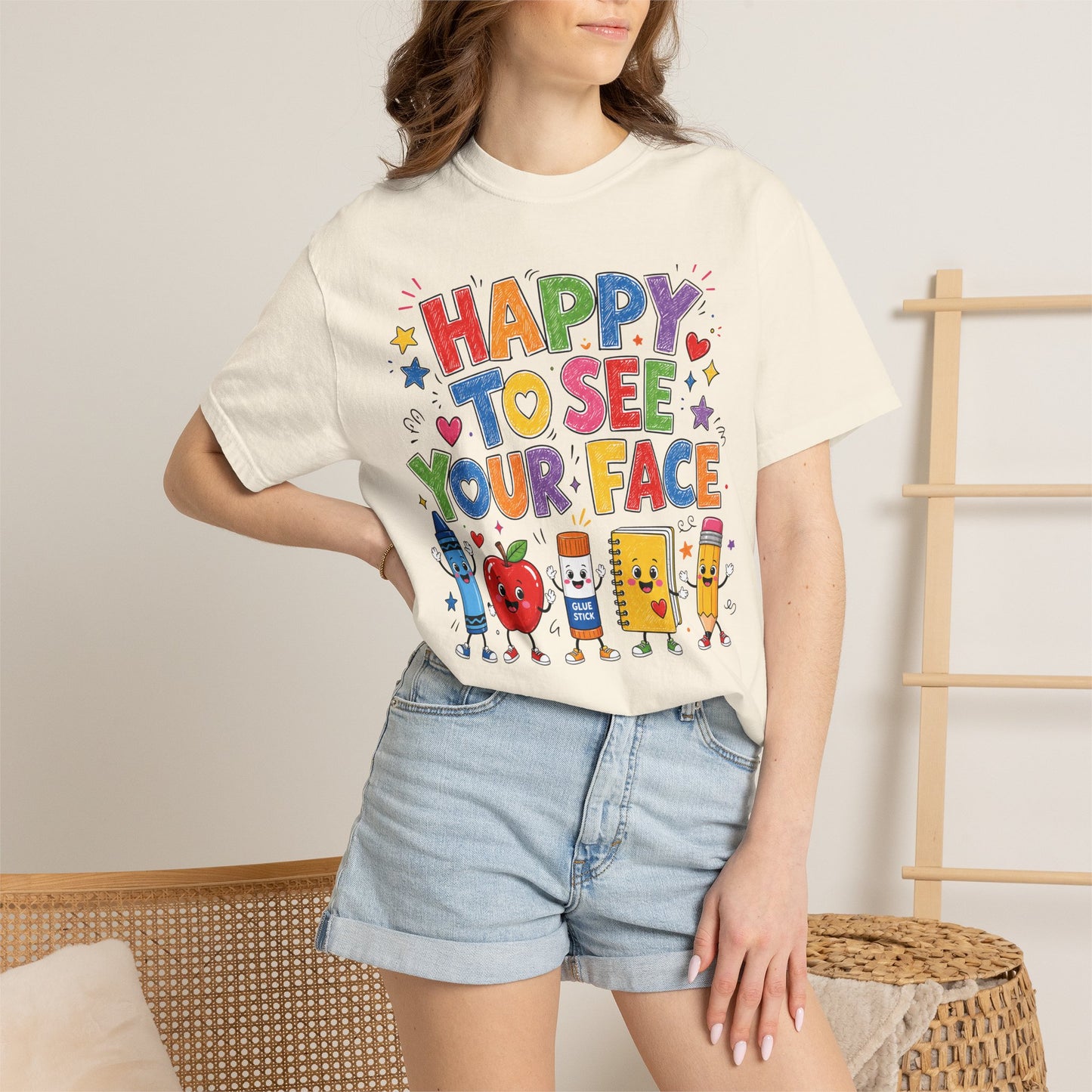 Happy To See Your Face Teacher Shirt | Colorful Back to School T-Shirt