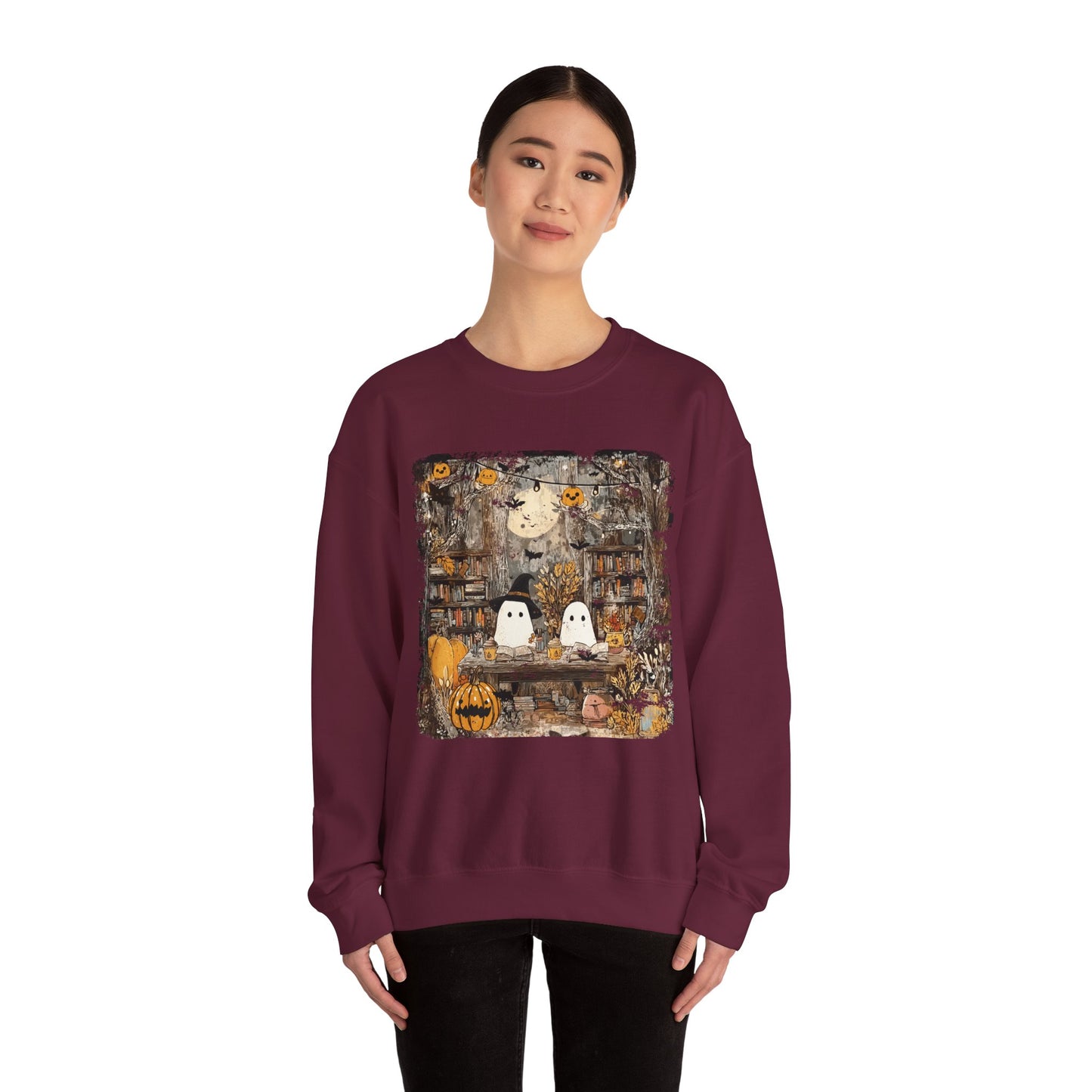 Ghost Library Comfort Colors Sweatshirt | Cozy Halloween Book Lover Crewneck