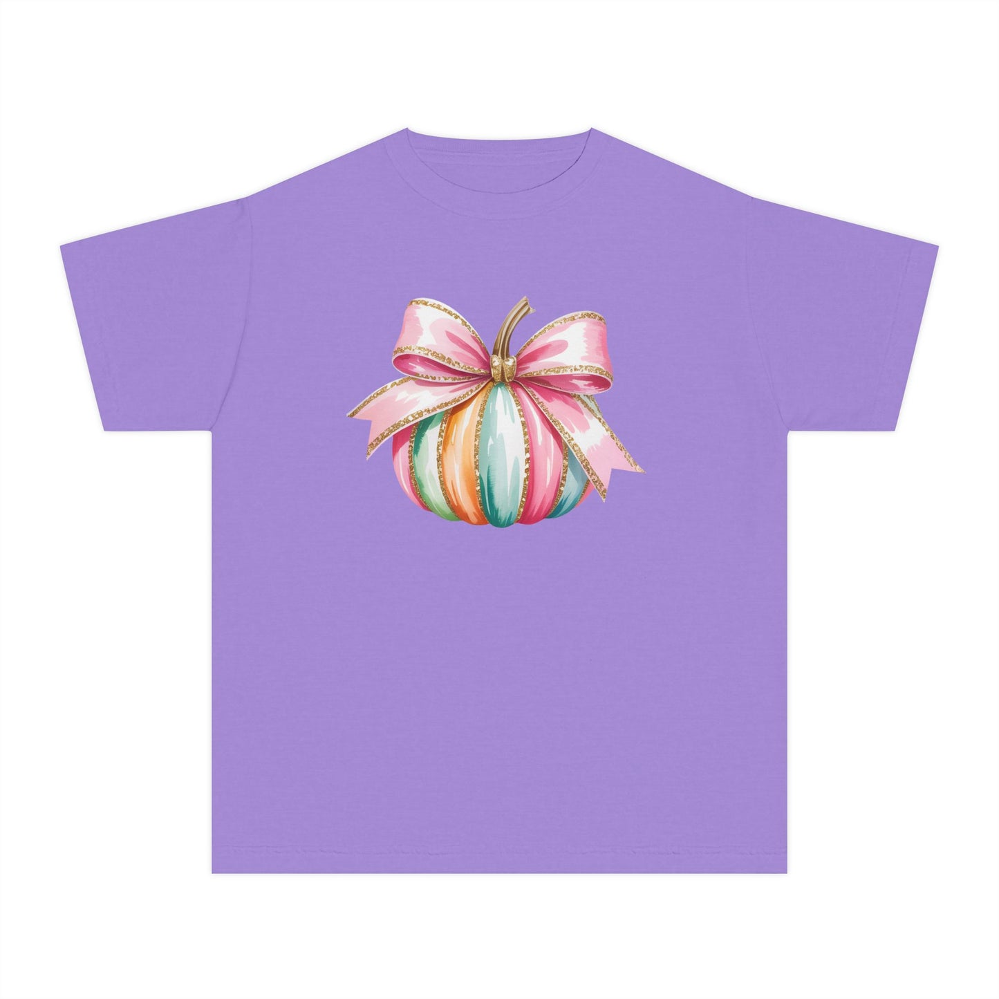 Pastel Pumpkin Bow Kids T-Shirt – Cute Fall Shirt for Girls, Festive Fall Tee, Thanksgiving & Halloween Outfit