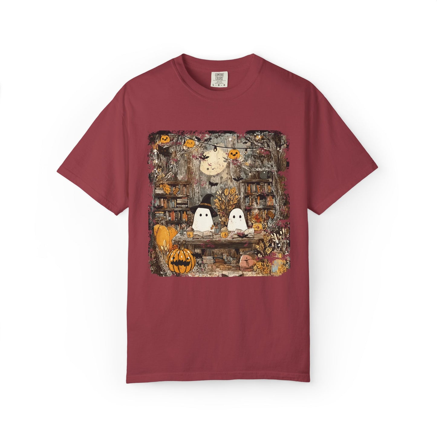 Ghost Library Comfort Colors T-Shirt | Cozy Halloween Reading Graphic Tee