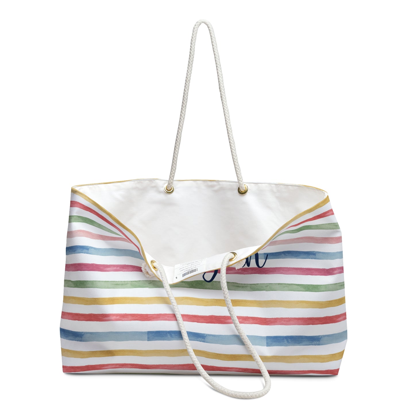 Personalized Summer Stripe Rope Handle Tote Bag