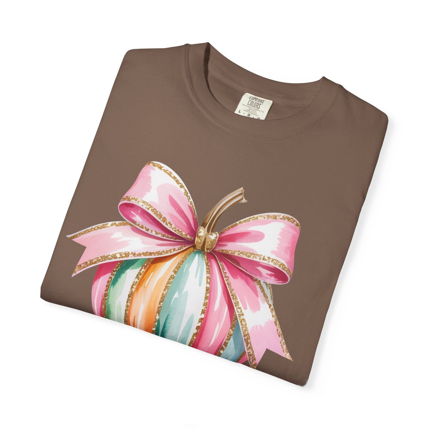 Pastel Pumpkin Bow T-Shirt – Cute Fall Graphic Tee, Teacher Gift, Fall Outfit, Festive Halloween Top