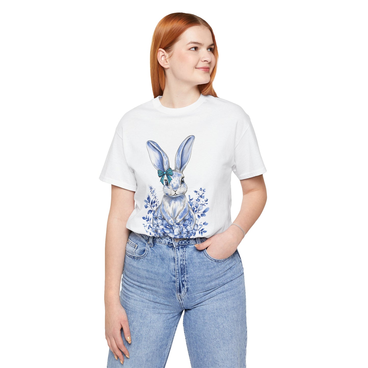 Blue Floral Bunny Shirt | Watercolor Easter Rabbit Tee