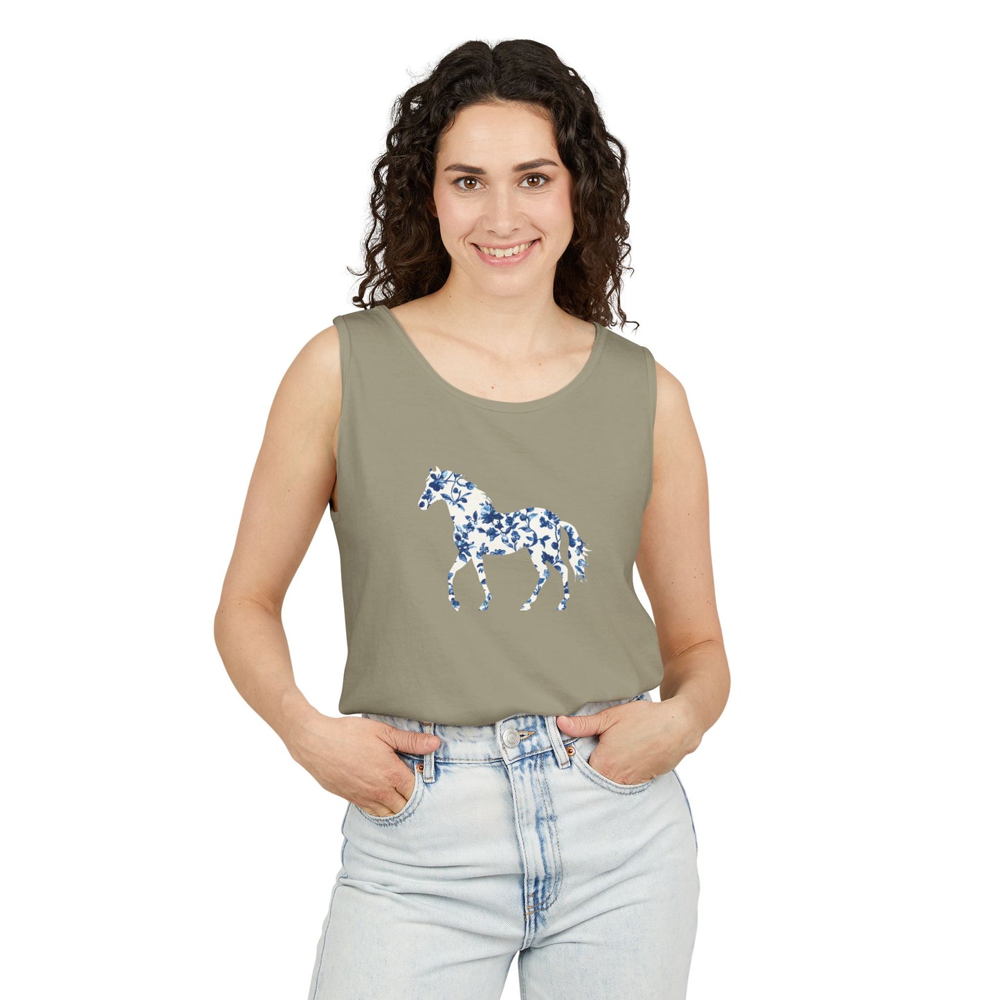 Floral Horse Tank - Blue Vines