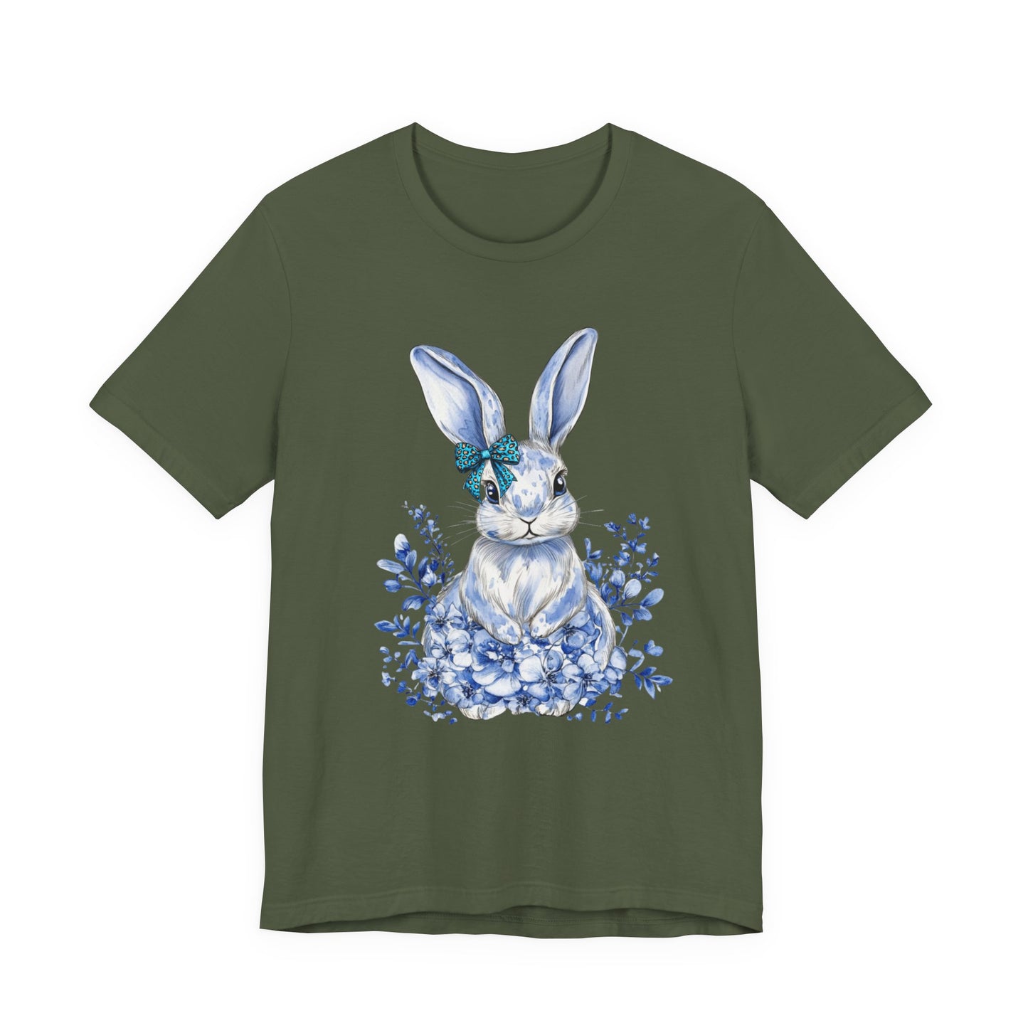 Blue Floral Bunny Shirt | Watercolor Easter Rabbit Tee