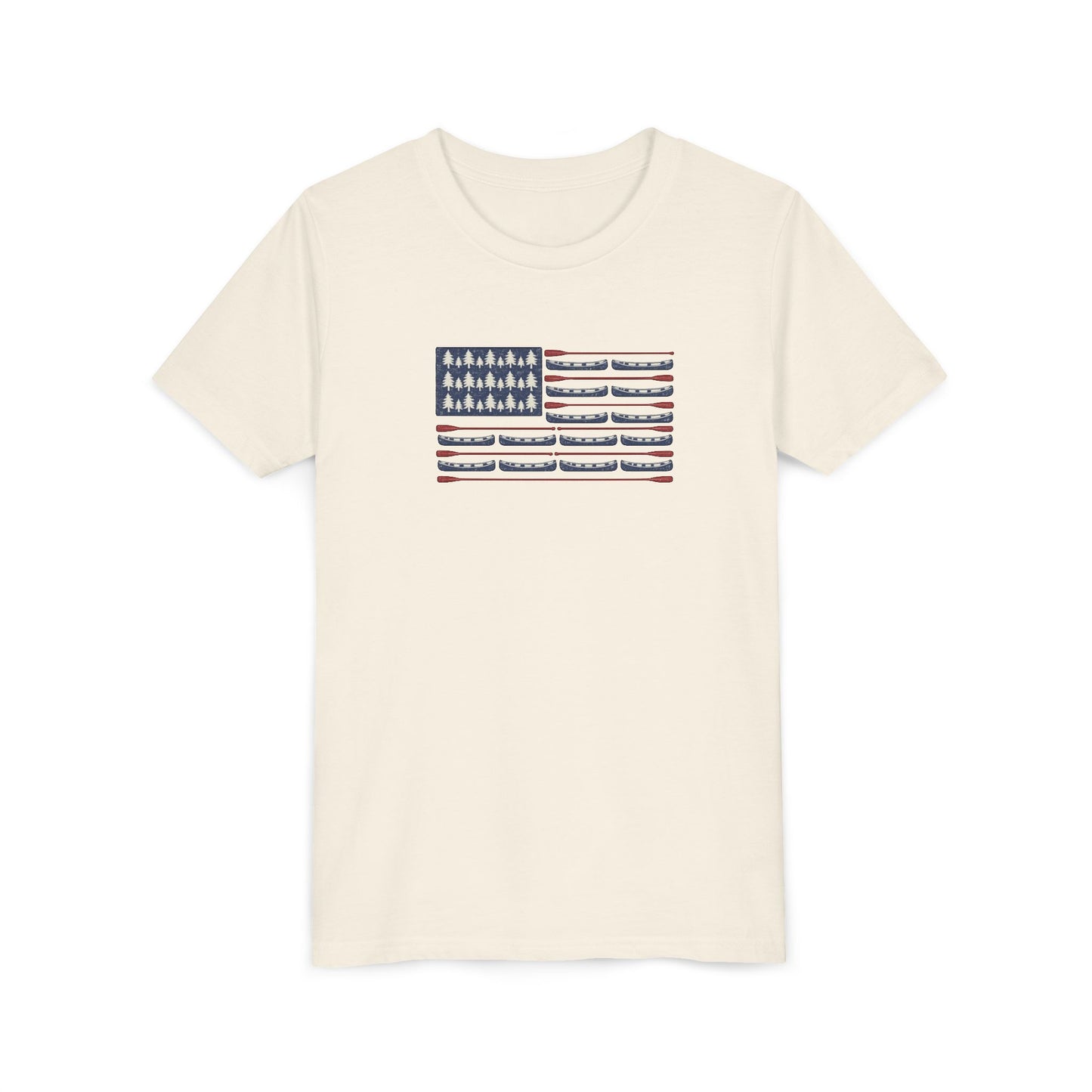 Patriotic Canoe Flag T-Shirt | Vintage Youth Camp Americana Tee