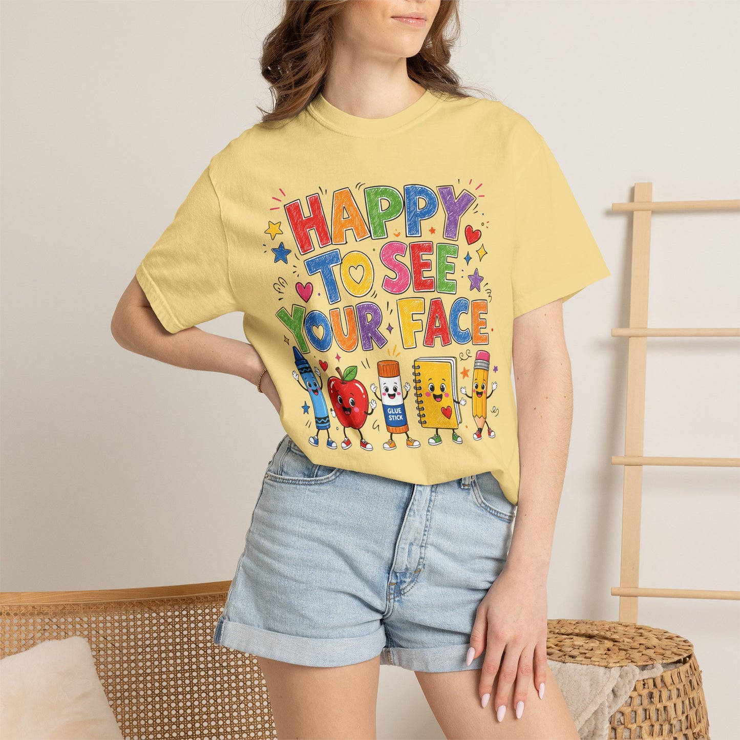 Happy To See Your Face Teacher Shirt | Colorful Back to School T-Shirt