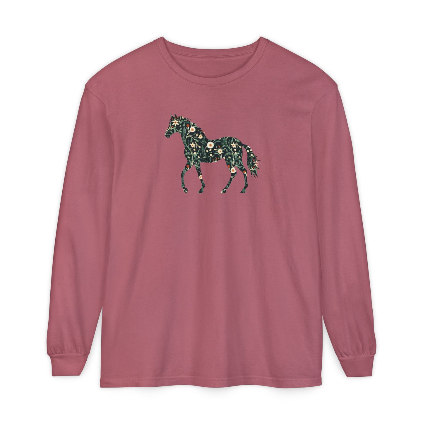 Floral Horse Long Sleeve T-Shirt - Green Vines