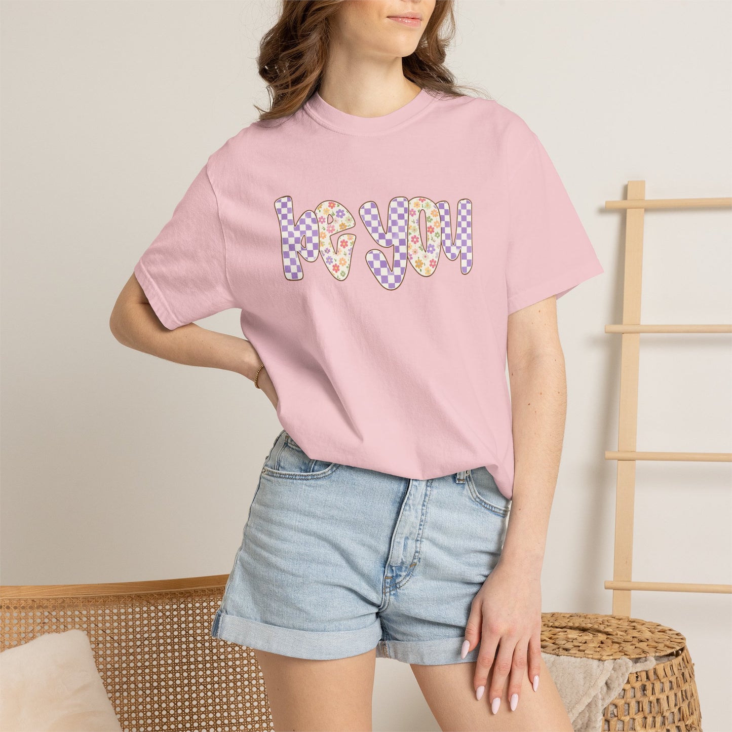 Be You Comfort Colors® T-Shirt | Retro Floral Checkered Inspirational Shirt