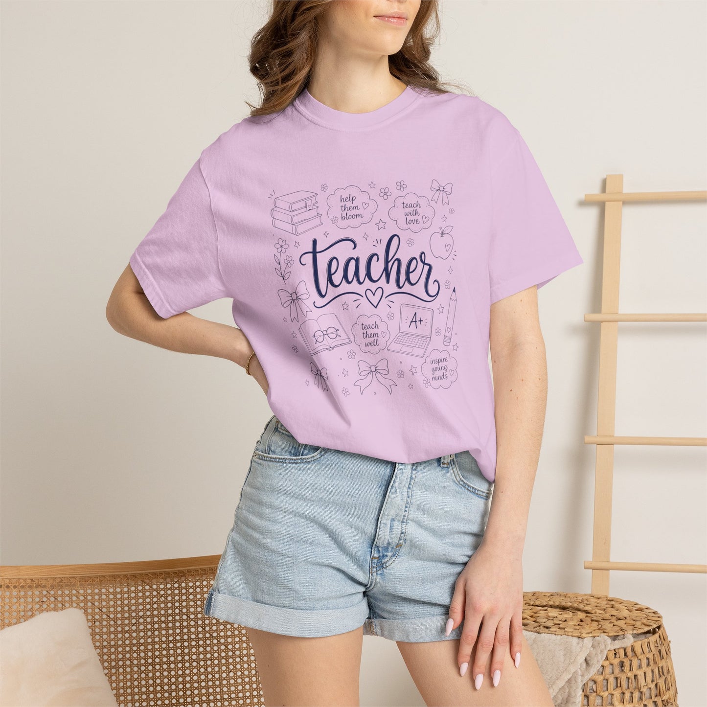 Teacher Comfort Colors® T-Shirt | Hand Drawn Teacher Graphic Tee