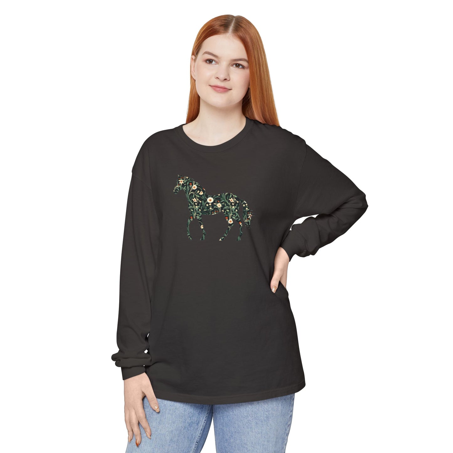 Floral Horse Long Sleeve T-Shirt - Green Vines