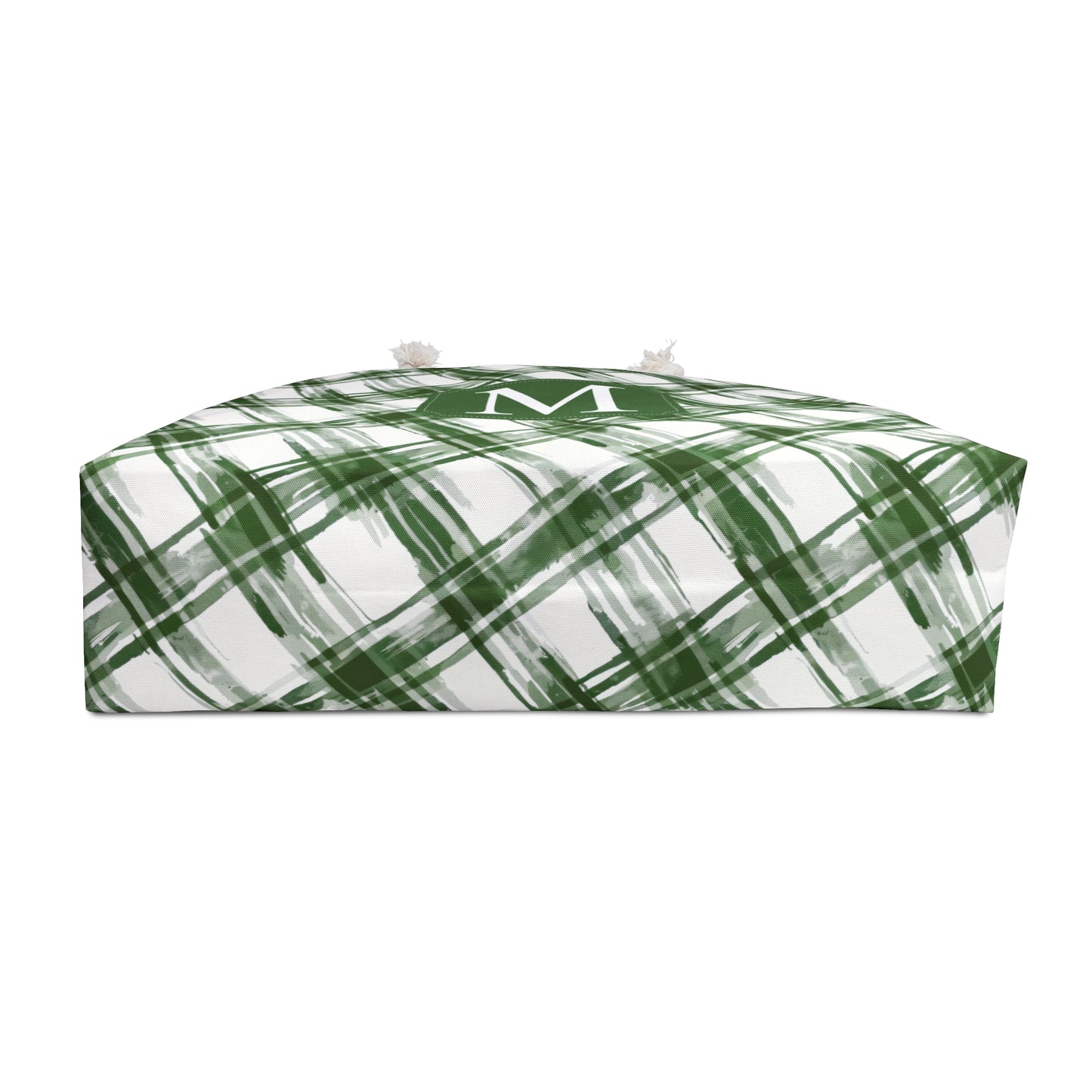 Personalized Green Plaid Rope Handle Weekender Tote Bag