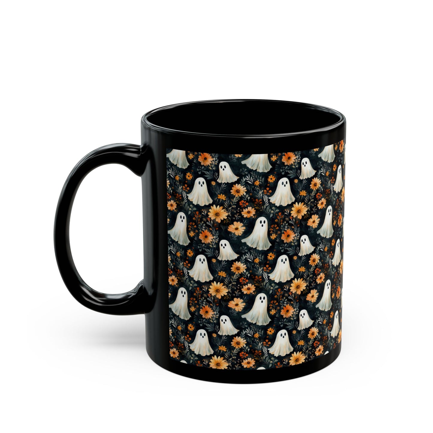 Spooky Ghosts & Fall Flowers Mug | Halloween Coffee Cup | Cozy Fall Drinkware