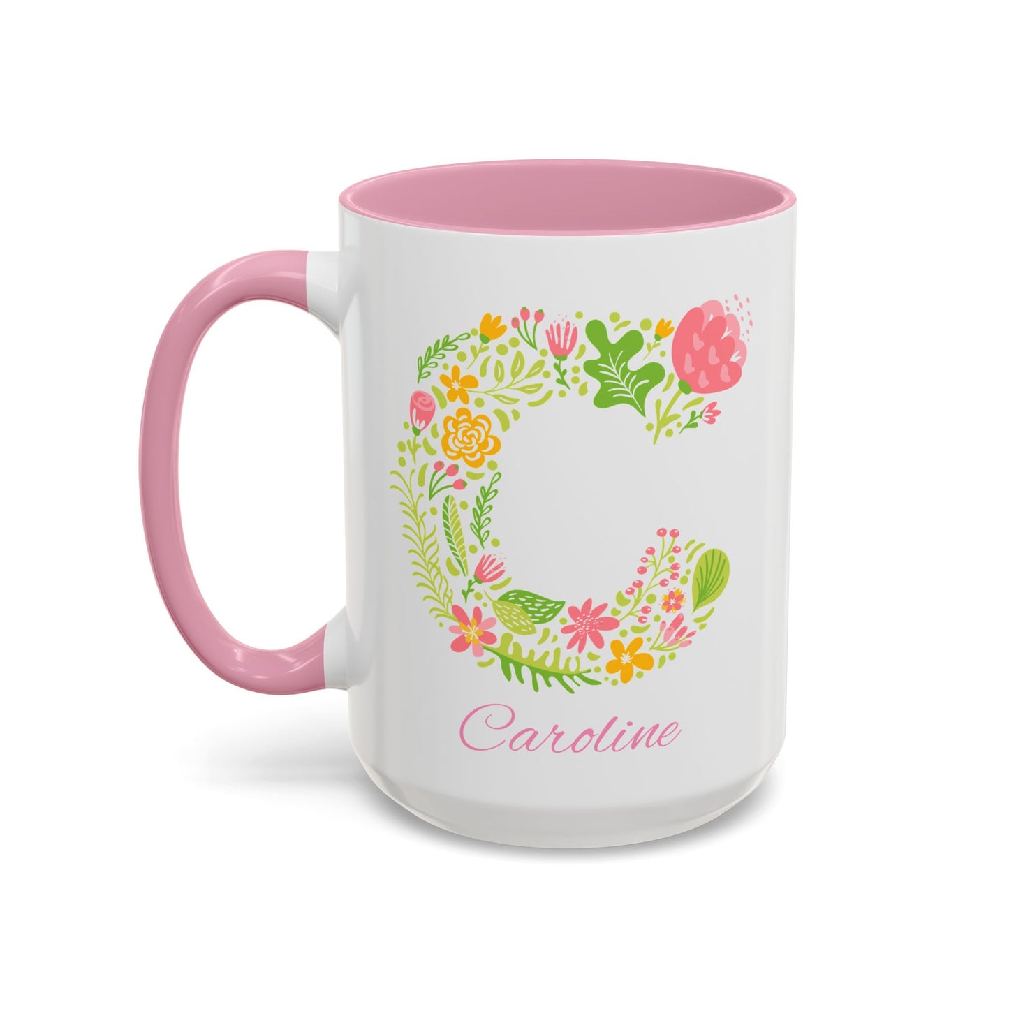 Personalized Floral Initial Mug | Custom Name Monogram Coffee Mug | 11oz or 15oz