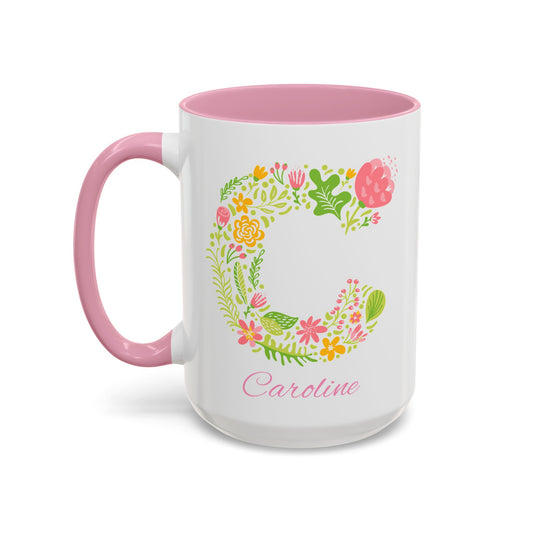 Personalized Floral Initial Mug | Custom Name Monogram Coffee Mug | 11oz or 15oz