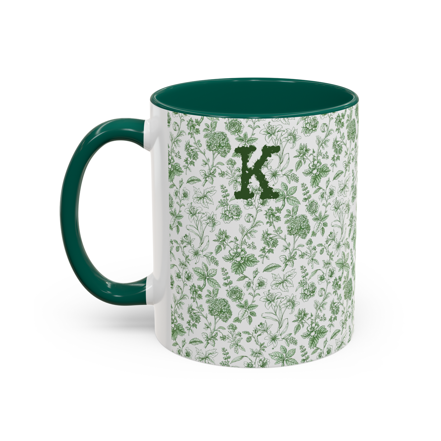 Personalized Floral Initial Mug | Custom Name Ceramic Mug in Pink, Green, or Blue | 11oz or 15oz