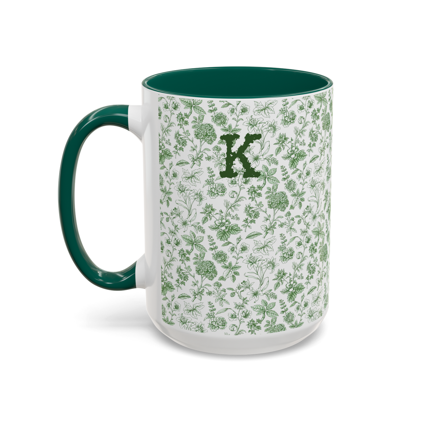 Personalized Floral Initial Mug | Custom Name Ceramic Mug in Pink, Green, or Blue | 11oz or 15oz