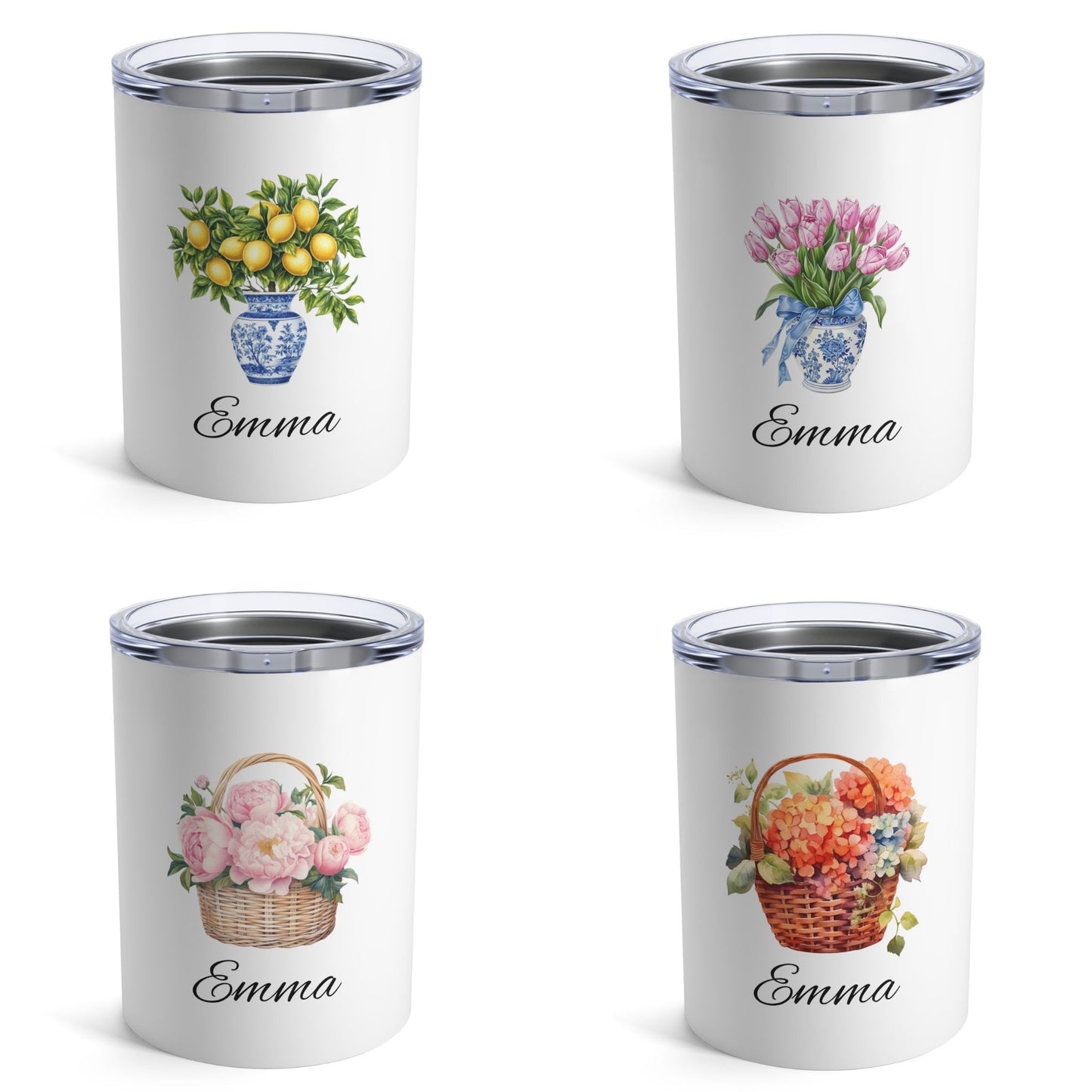 Personalized Floral Stainless Steel Tumbler | Custom Name 10oz Insulated Cup