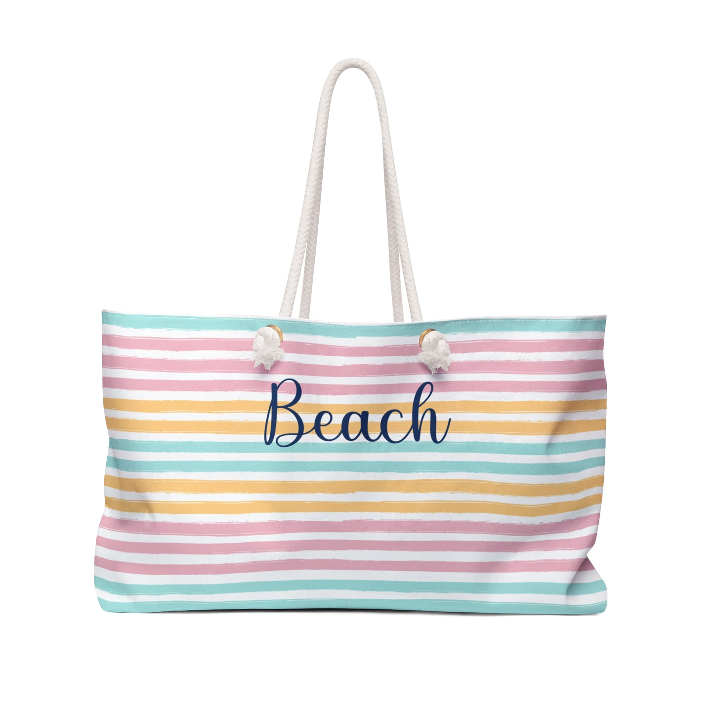 Personalized Pastel Stripe Rope Handle Tote Bag
