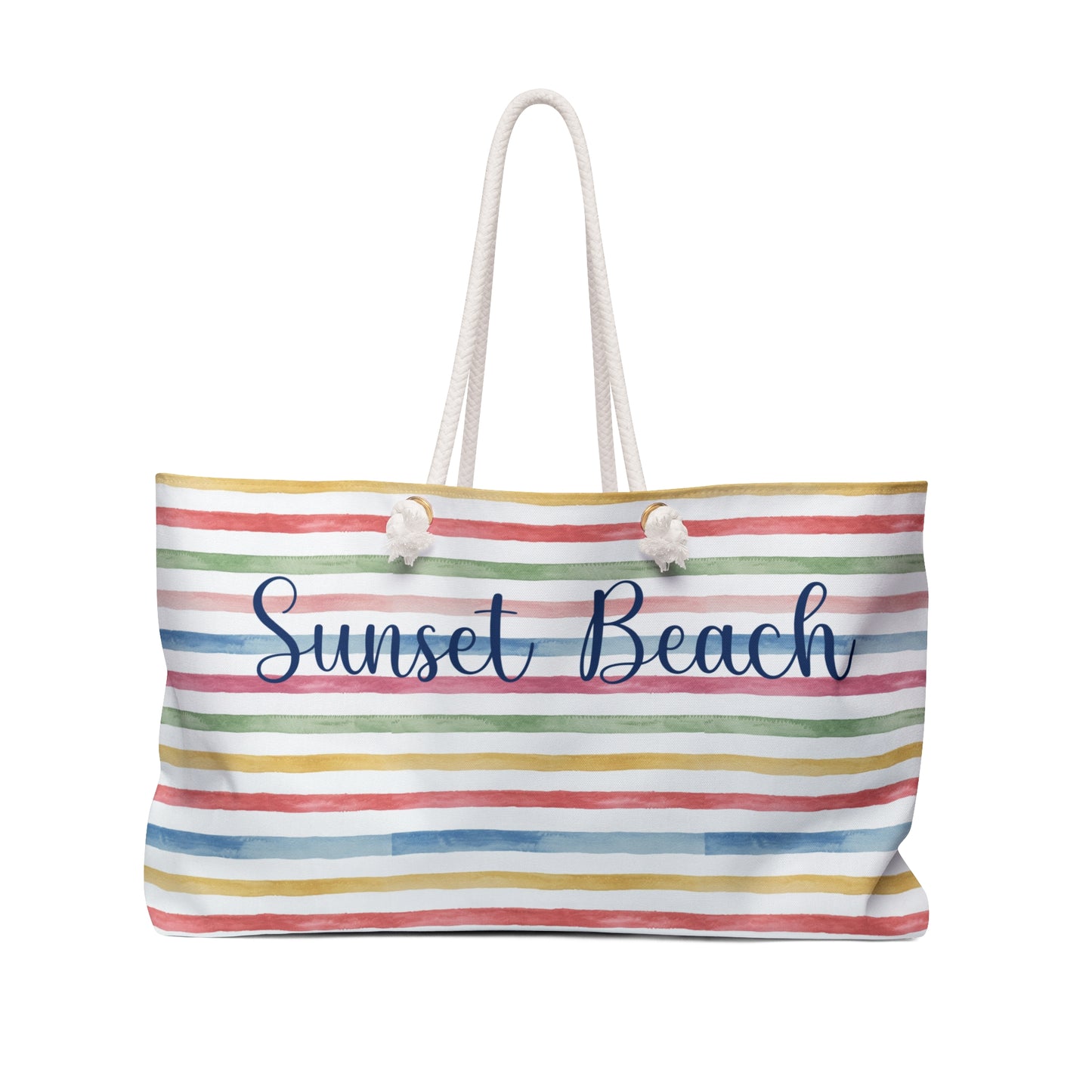 Personalized Summer Stripe Rope Handle Tote Bag