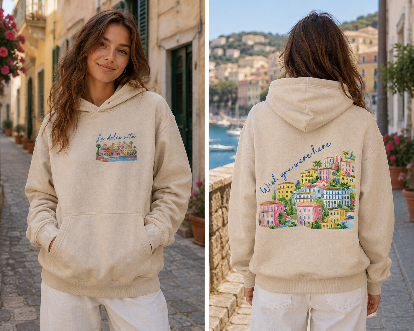 La Dolce Vita Hoodie | Sandstone Coastal Watercolor Sweatshirt
