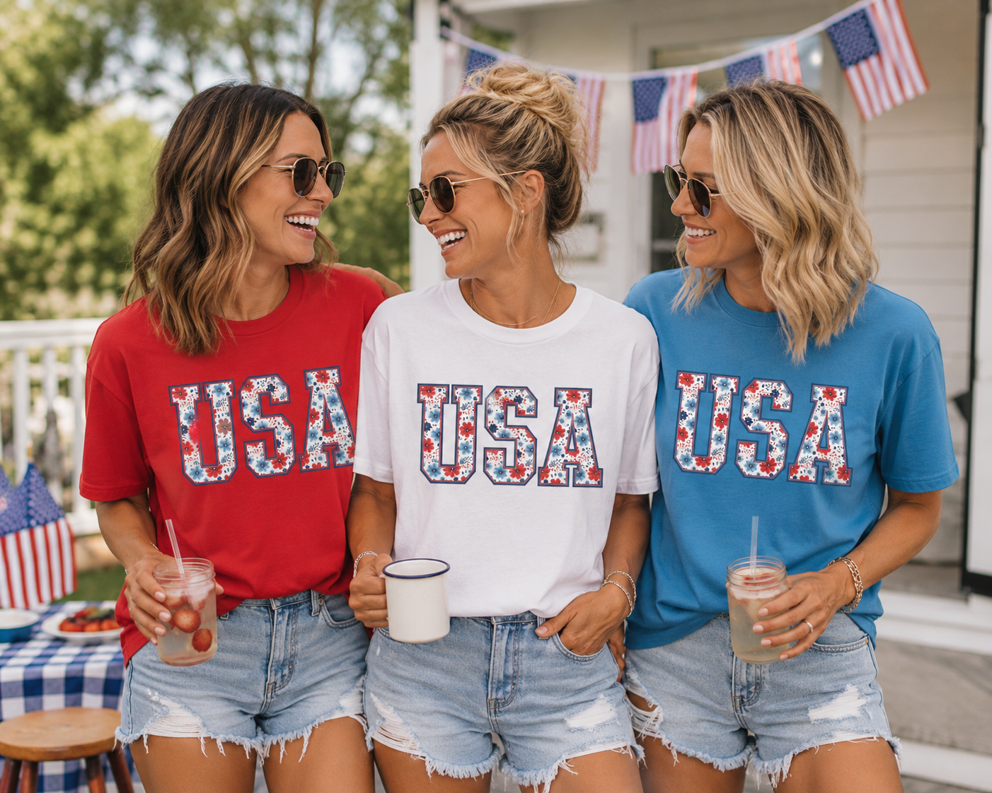 Floral USA Vintage Americana T-Shirt