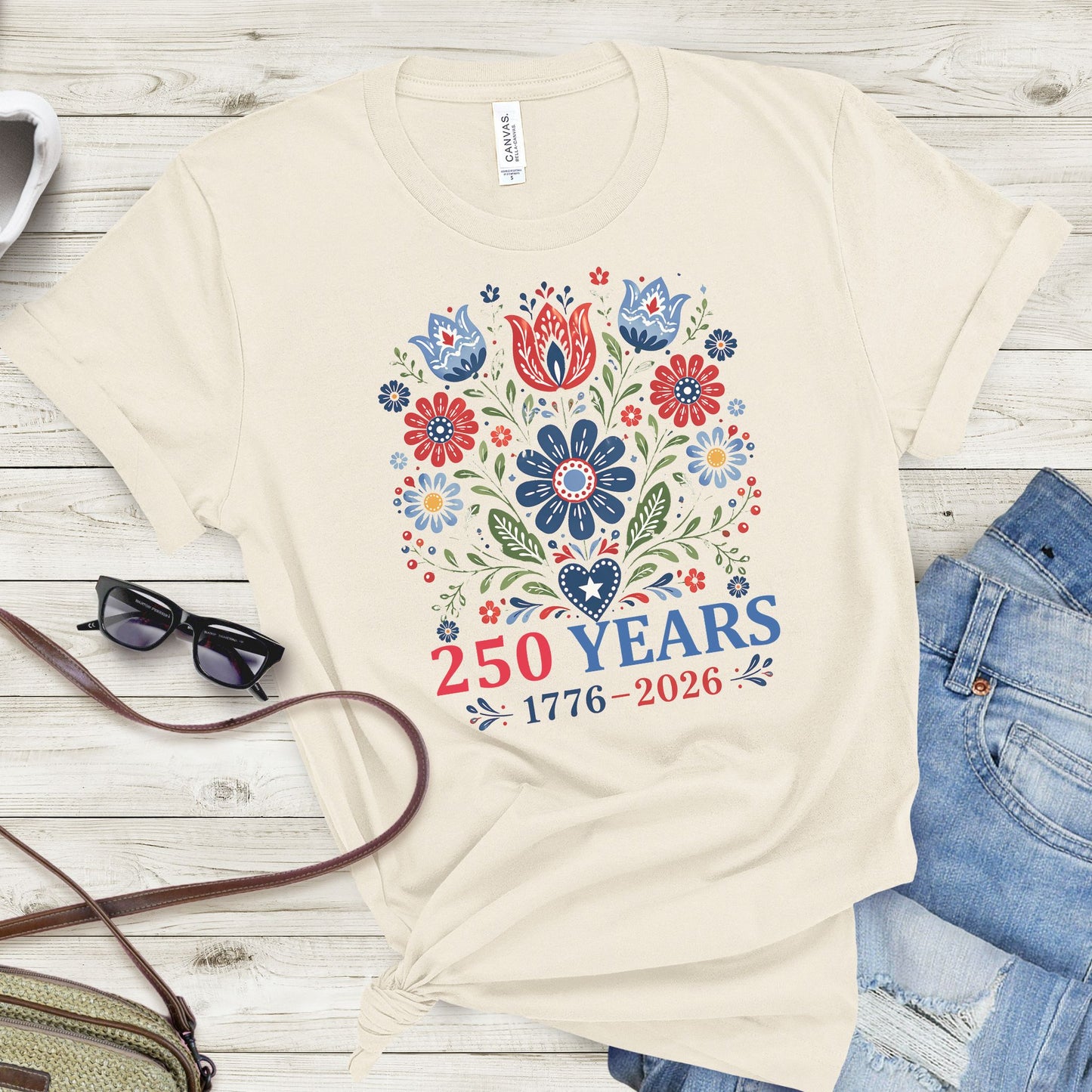 Patriotic Floral 250 Years T Shirt