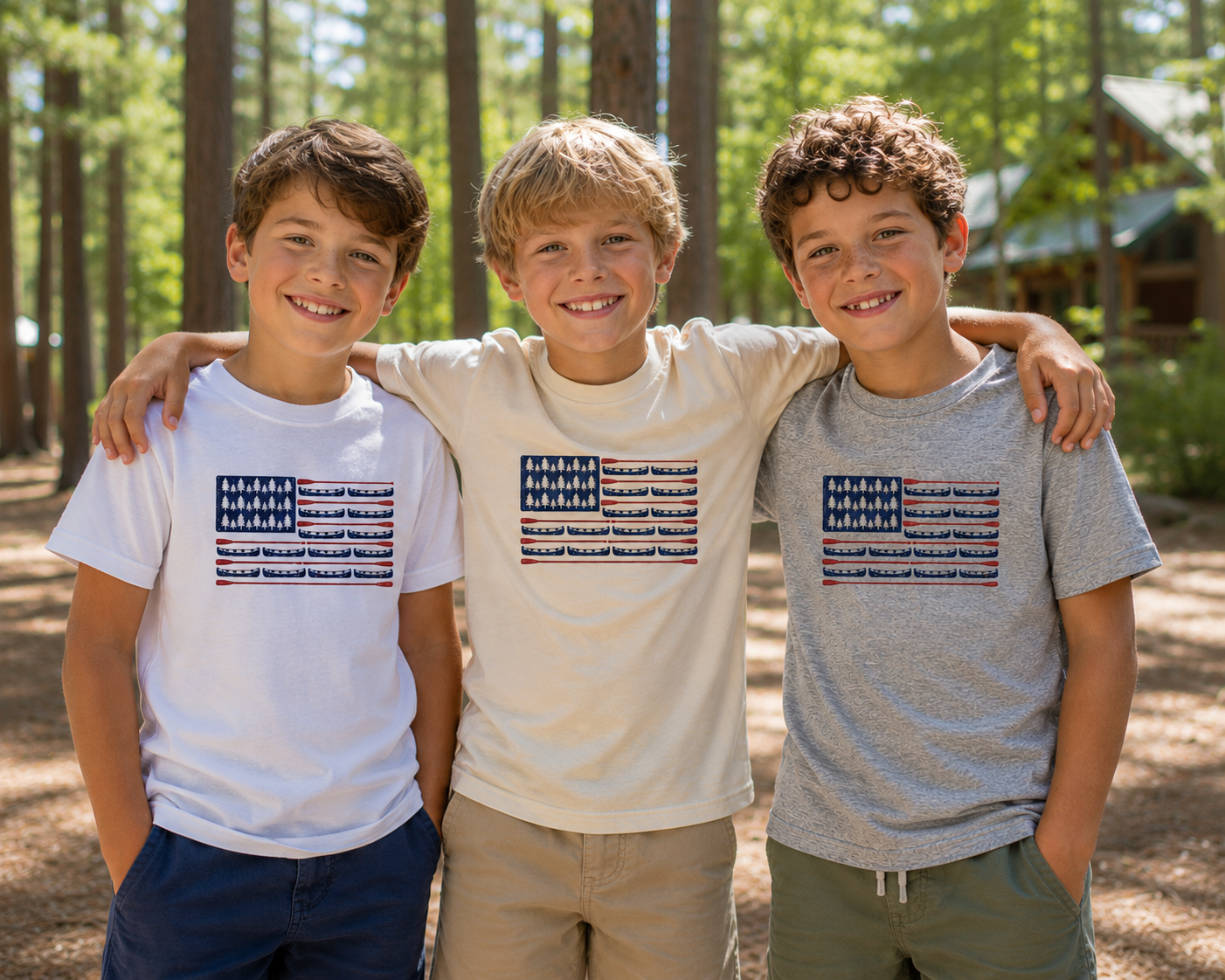Patriotic Canoe Flag T-Shirt | Vintage Youth Camp Americana Tee
