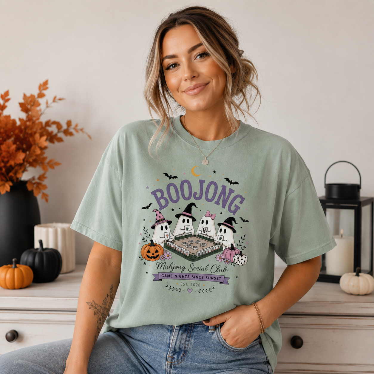 Cute Halloween Mahjong T-Shirt | Comfort Colors Ghost Mahjong Tee