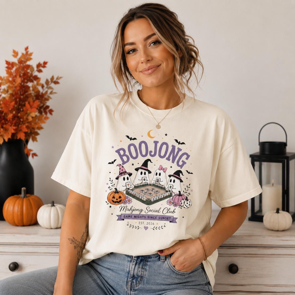 Cute Halloween Mahjong T-Shirt | Comfort Colors Ghost Mahjong Tee