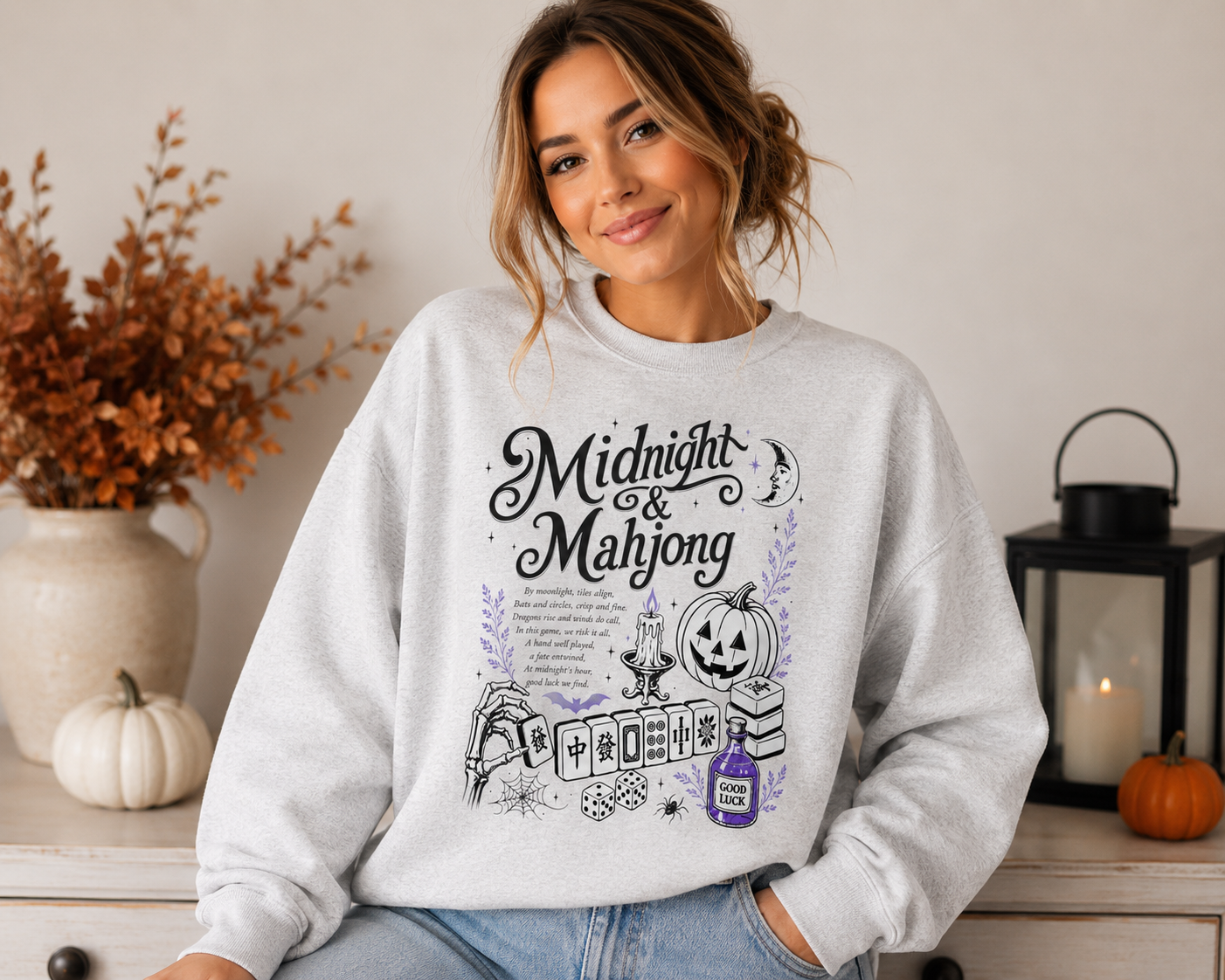 Midnight & Mahjong Sweatshirt | Halloween Mahjong Sweatshirt