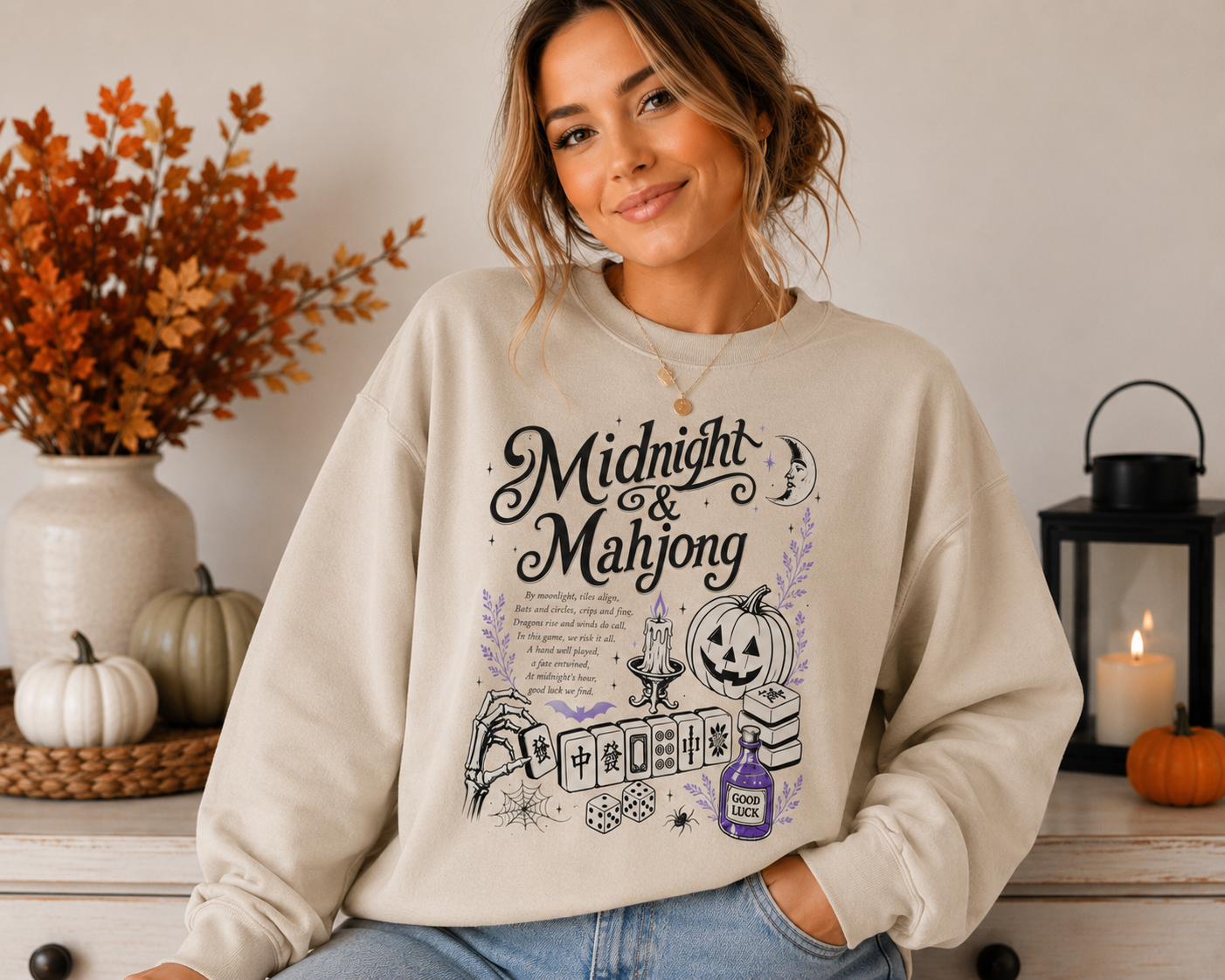 Midnight & Mahjong Sweatshirt | Halloween Mahjong Sweatshirt