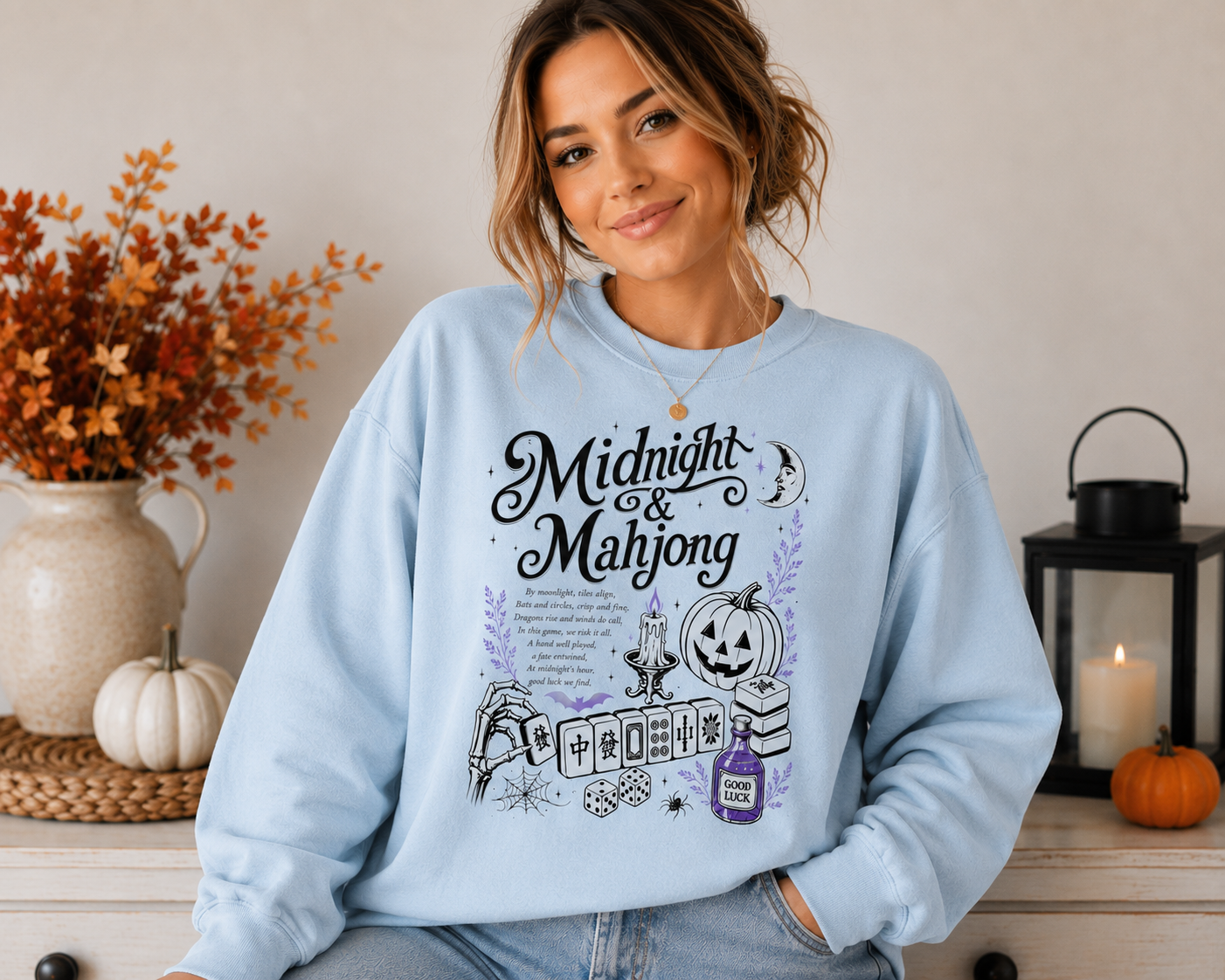 Midnight & Mahjong Sweatshirt | Halloween Mahjong Sweatshirt