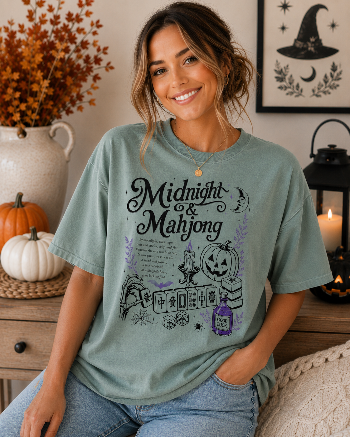 Midnight & Mahjong T-Shirt | Halloween Mahjong Shirt