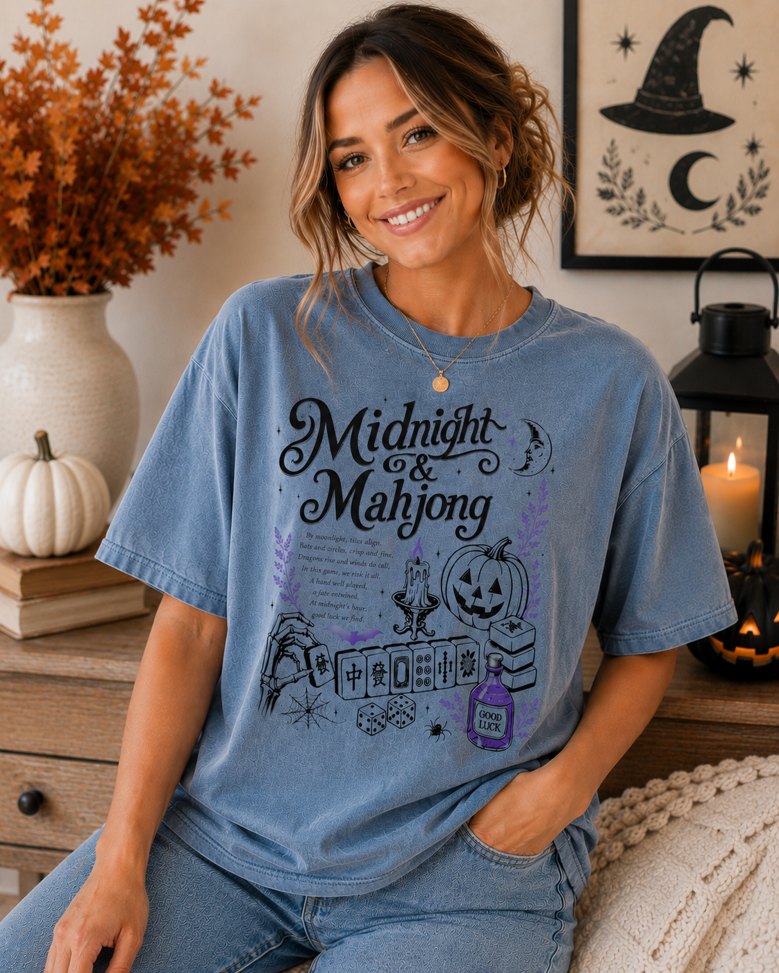 Midnight & Mahjong T-Shirt | Halloween Mahjong Shirt